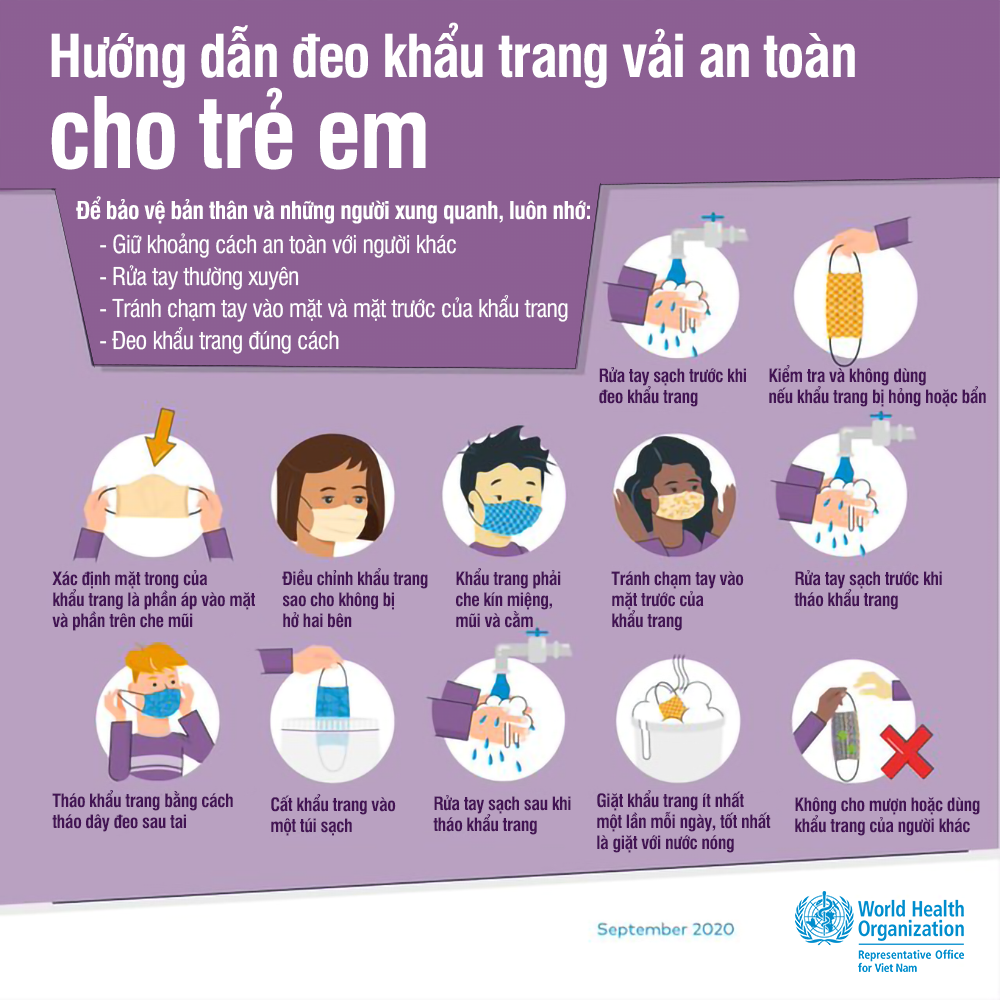 Hướng dẫn đeo khẩu trang vải an toàn cho trẻ em